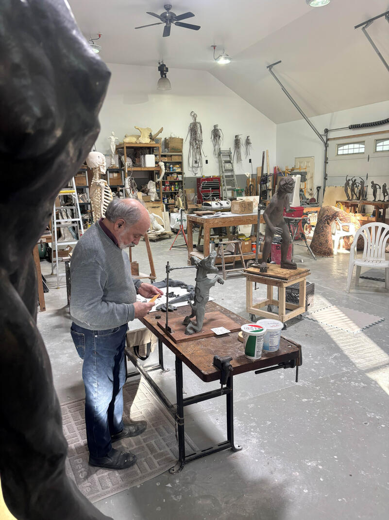 George inspects my work in his studio